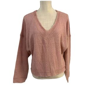 Altar’d State Blush Pink Cropped Raw Hem Sweater Size MEDIUM